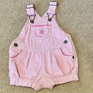 VTG OshKosh B'gosh pink & white stripe embroidered butterfly shortalls Sz 12M